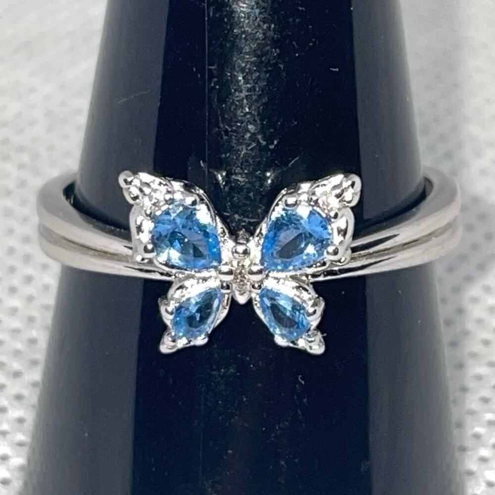 Pear-Cut Blue Topaz Winged Sterling Silver Butterfly Ring ~ Size 9